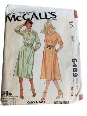 Vintage McCalls 6489 Pattern Dress Size 10-12-14 1970s Quick & Easy Sewing